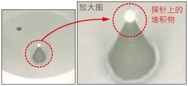 SiO₂附着到电极针上的情况